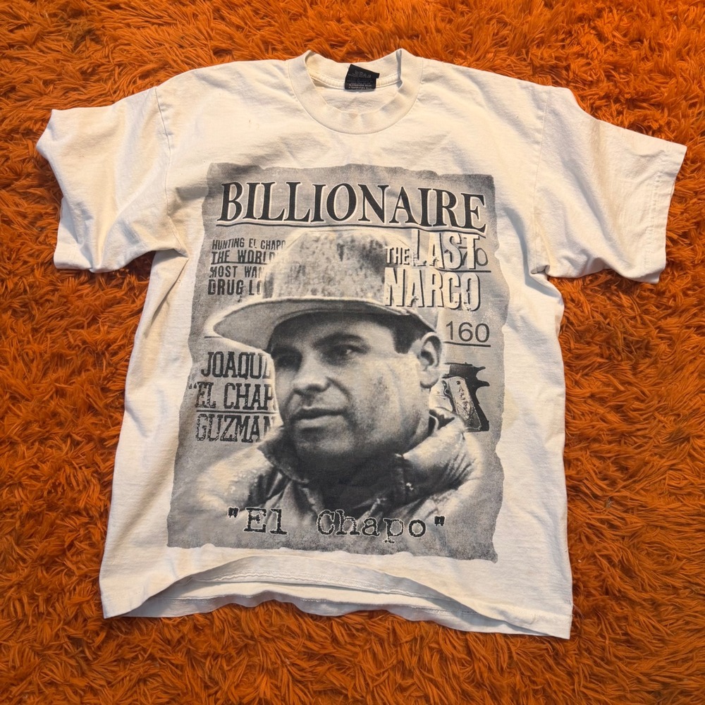 Pro Tag El Chapo Billionaire The Last Narco Graphic T-Shirt Mens Medium White